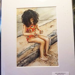 Little Sandy Wahine-W/C Print-Matted to 8x10